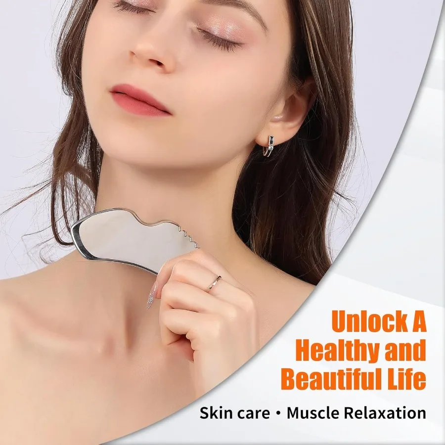 2 ชิ้นสแตนเลสสตีล Gua Sha Facial ชุดเครื่องมือโลหะหวีรายละเอียด Skin Care เครื่องมือ Body และ Face Gua Sha Sculpting สําหรับกระชับ