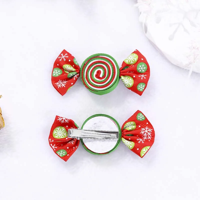 Oaoleer 2Pcs/Set Christmas Candy Hair Clips For Baby Girl Cute Snowflake Print Hairpin Barrettes Hairgrips Kids Hair Accessories