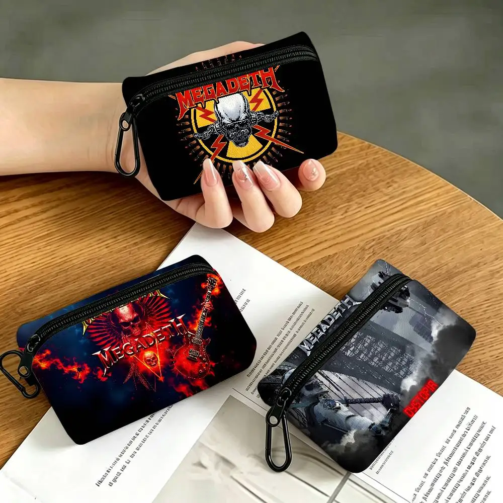 Heavy Metal Rock Roll Music Megadeths Lightweight Oxford Fabric Coin Purse Carabiner Hook Design Mini Card Key Organizer Bag