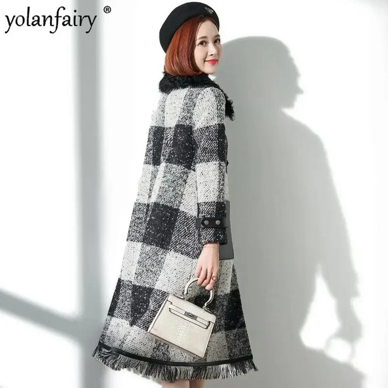 Plaid Woolen Coats 2023 New Winter Coat Women Medium Long Coat High End Women's White Goose Down Jacket Jaqueta Feminina FCY3684