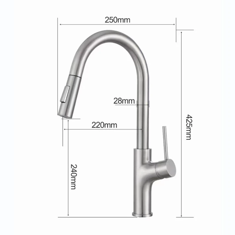 304 Stainless Steel Touch Pull Kitchen Faucet 360° Rotation Two Function Water Outlet Mode Anti-Splash