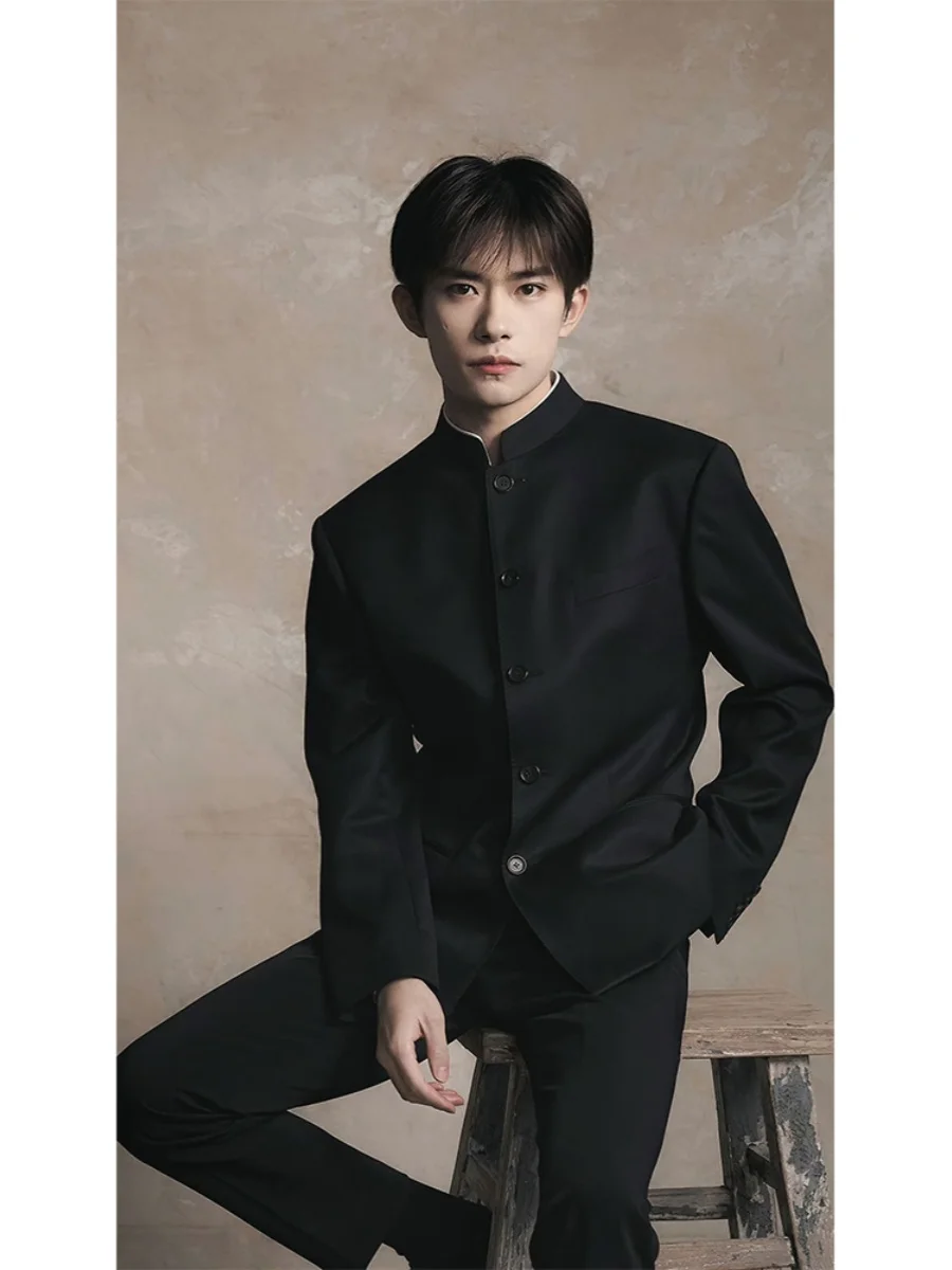 

New Chinese Sle Men's Suit Youthful Spring Faion High-End Western Coat Casual Long Sve Polyester Fiber Single Button