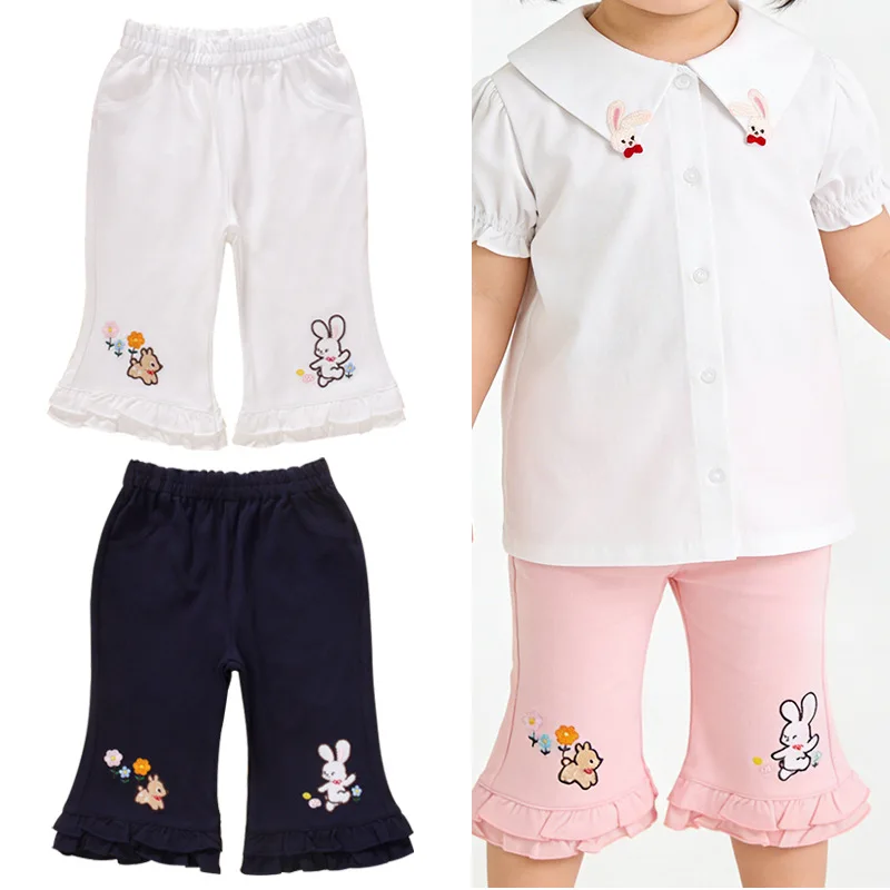 

Детские летние повседневные хлопковые шорты для девочек 2026 года с рюшами, вышивкой кролика и оленя