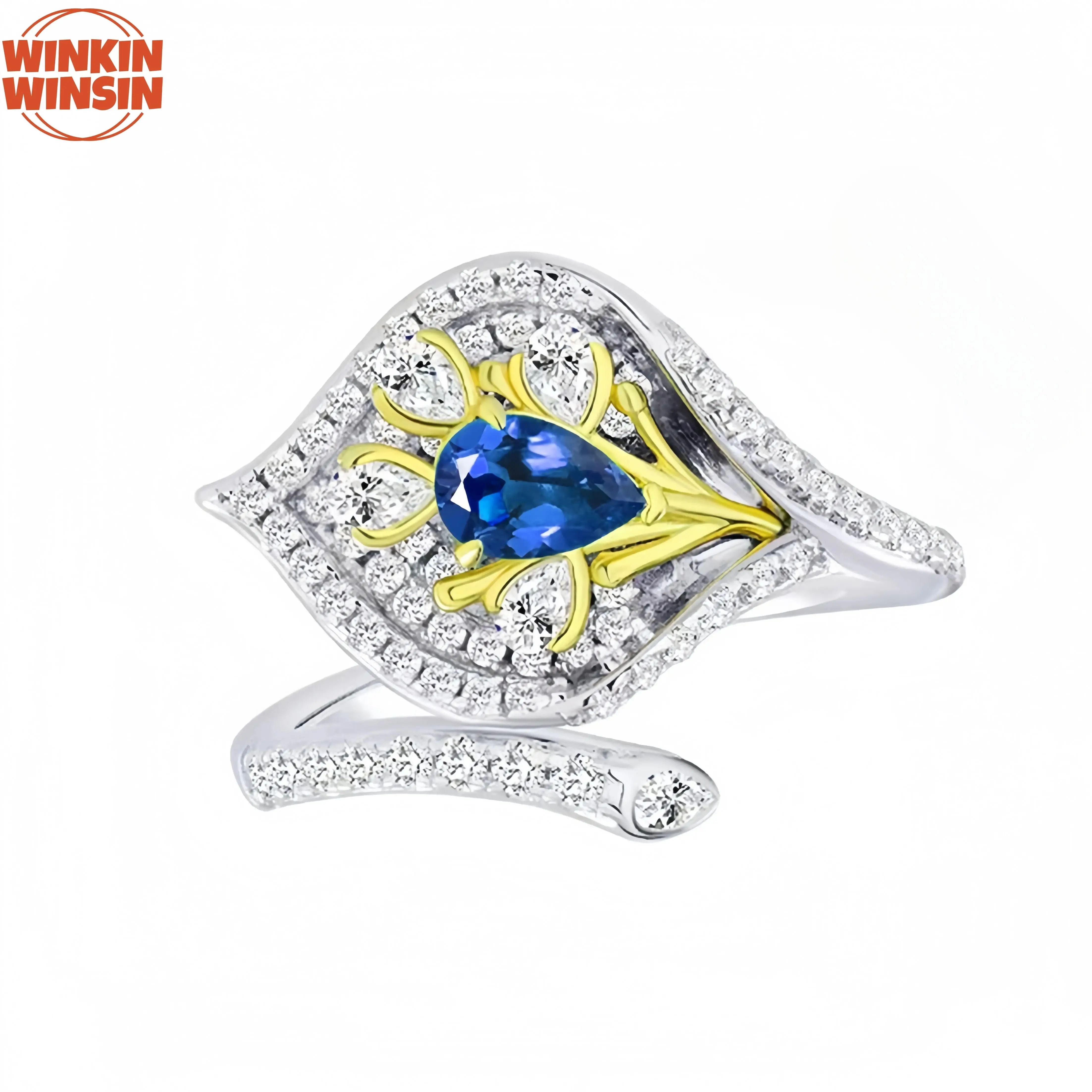 Winkin Winsin MUSHAN MGI Lab Grown Gemstones Emerald Ring Opening Adjustable 18k Gold Plated 925 Sterling Silver Rings Jewelry