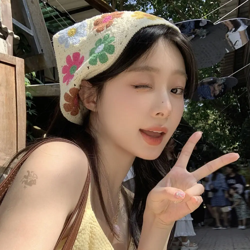 Elegant Hair Band Knitted Headband Floral Bohemian Women Hair Scarf Hollow Out Flower Crochet Bandana Girls