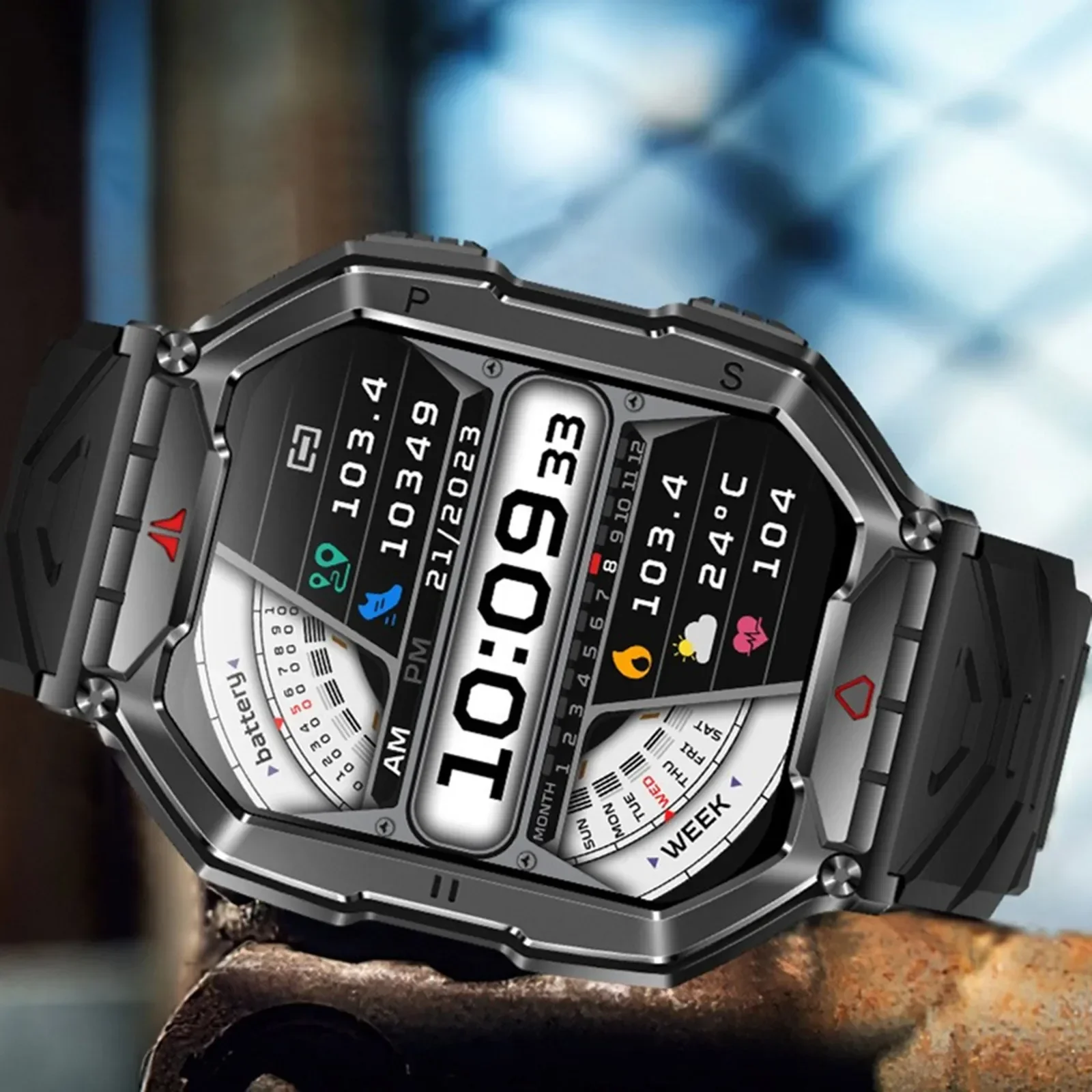 男防水スマートウォッチ Bluetooth 通話アウトドアスポーツスマートウォッチ健康監視フィットネストラッカーブレスレット懐中電灯コンパス