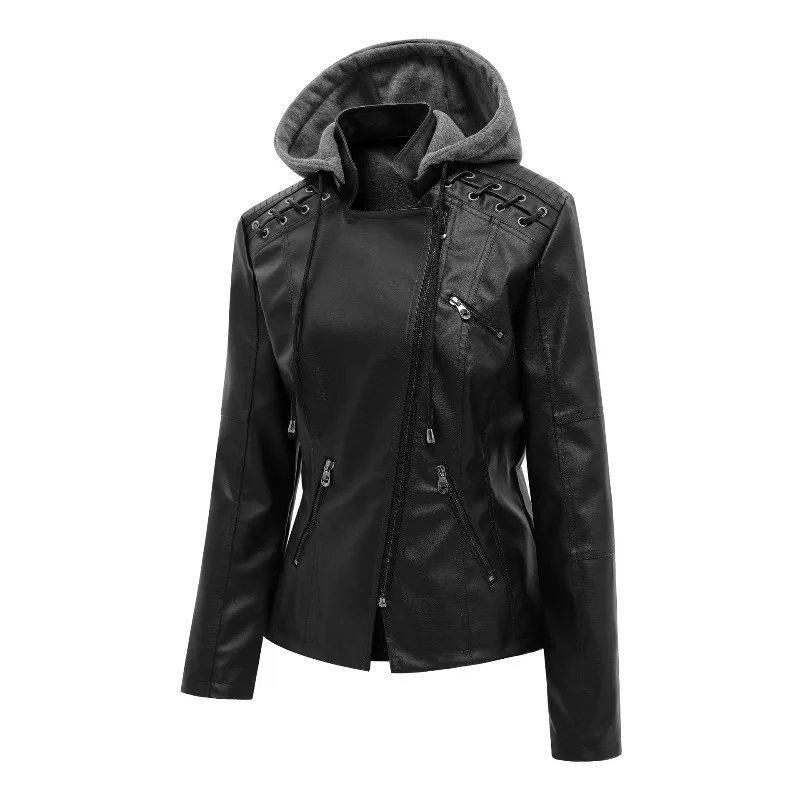 قبعة خريف وشتاء 2025 سترة قصيرة قابلة للإزالة سترة جلدية ضيقة ملابس جلدية نسائية ملابس للدراجات النارية #1