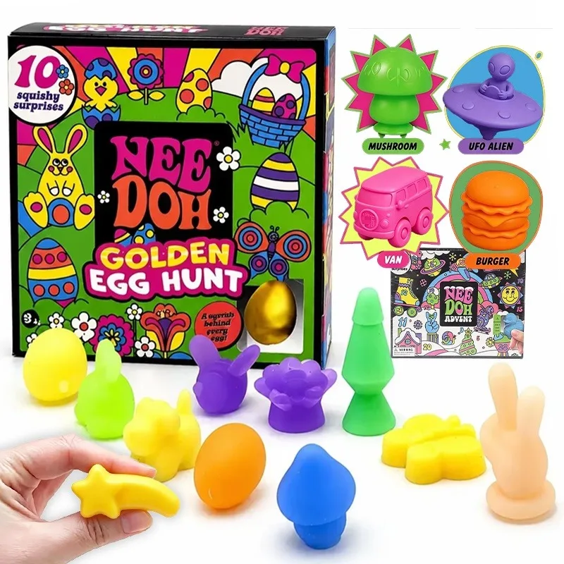 Needoh Golden Egg Hunt Box Easter Stress Relief Fidget Toy Advent White Version Christmas Squeeze Toy Countdown Surprise Gift