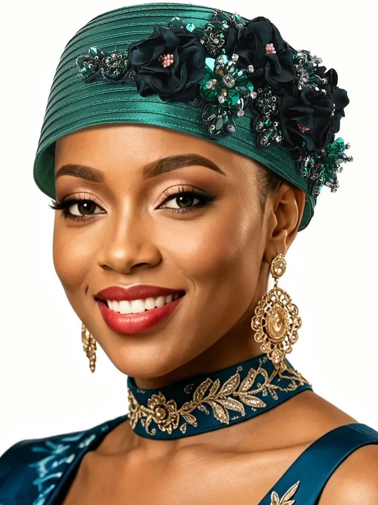 Already Made African Headtie Glitter Diamonds Women's Turban Cap Female Head Wraps Nigeria Wedding Auto Geles Party Headwear Hat