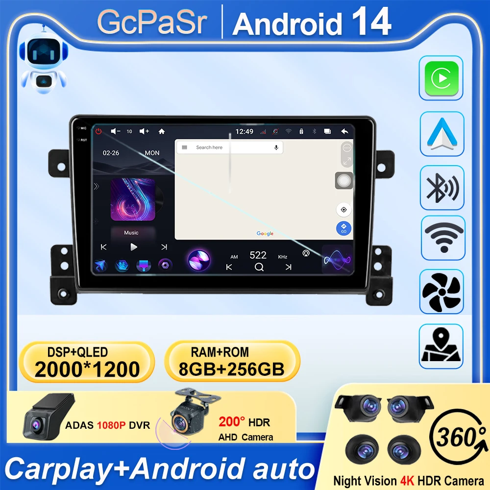 

Car Radio For Suzuki Grand Vitara 3 2005-2015 Wireless CarPlay Android 13 Auto Multimedia Player GPS 4G WiFi Auto radio 2 Din