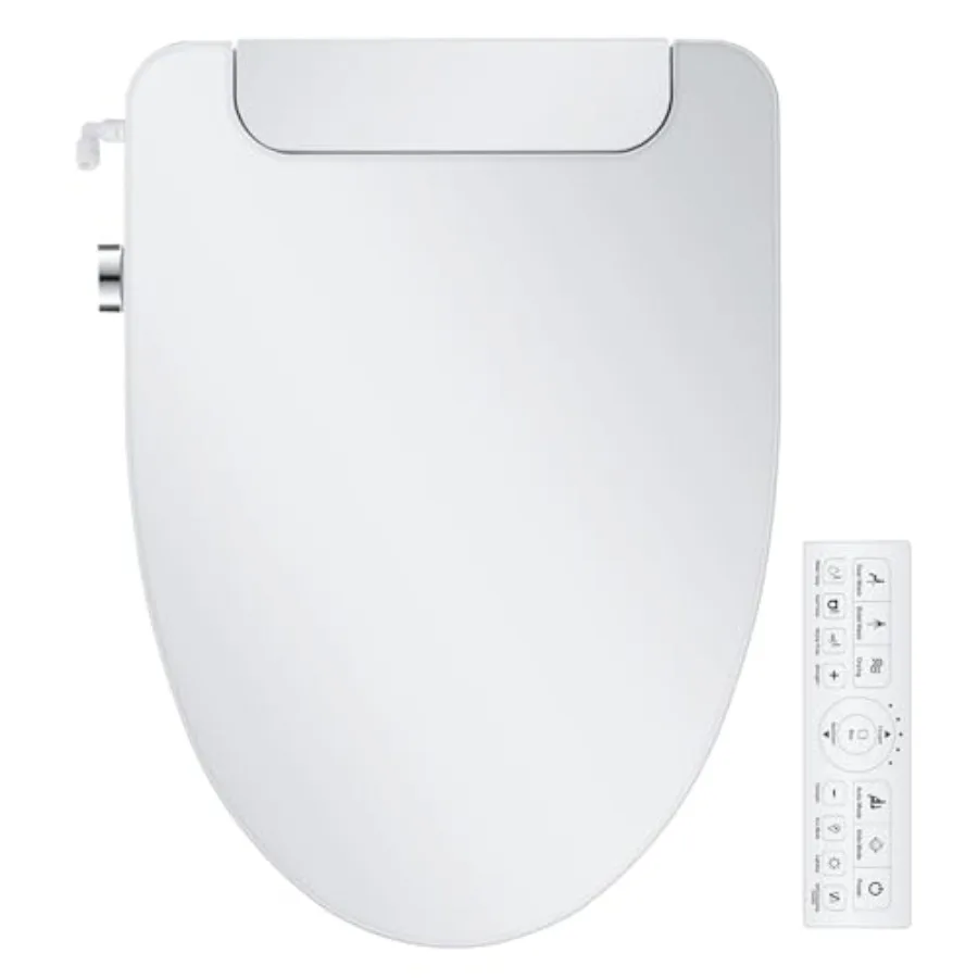 Electric Bidet Toilet Seat Elongated White with Warm Water Air Dryer Heated Seat Slow Close Lid Front Rear Wash Adjustable Wate