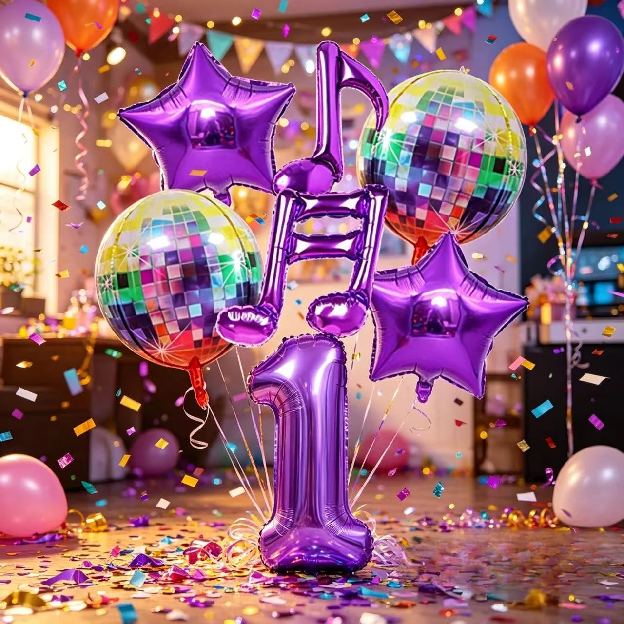 Geburtstagsballon-Dekorationsset Musik Mädchen Nummer Aluminiumballons Kinderparty-Zubehör Geschenk-Deko