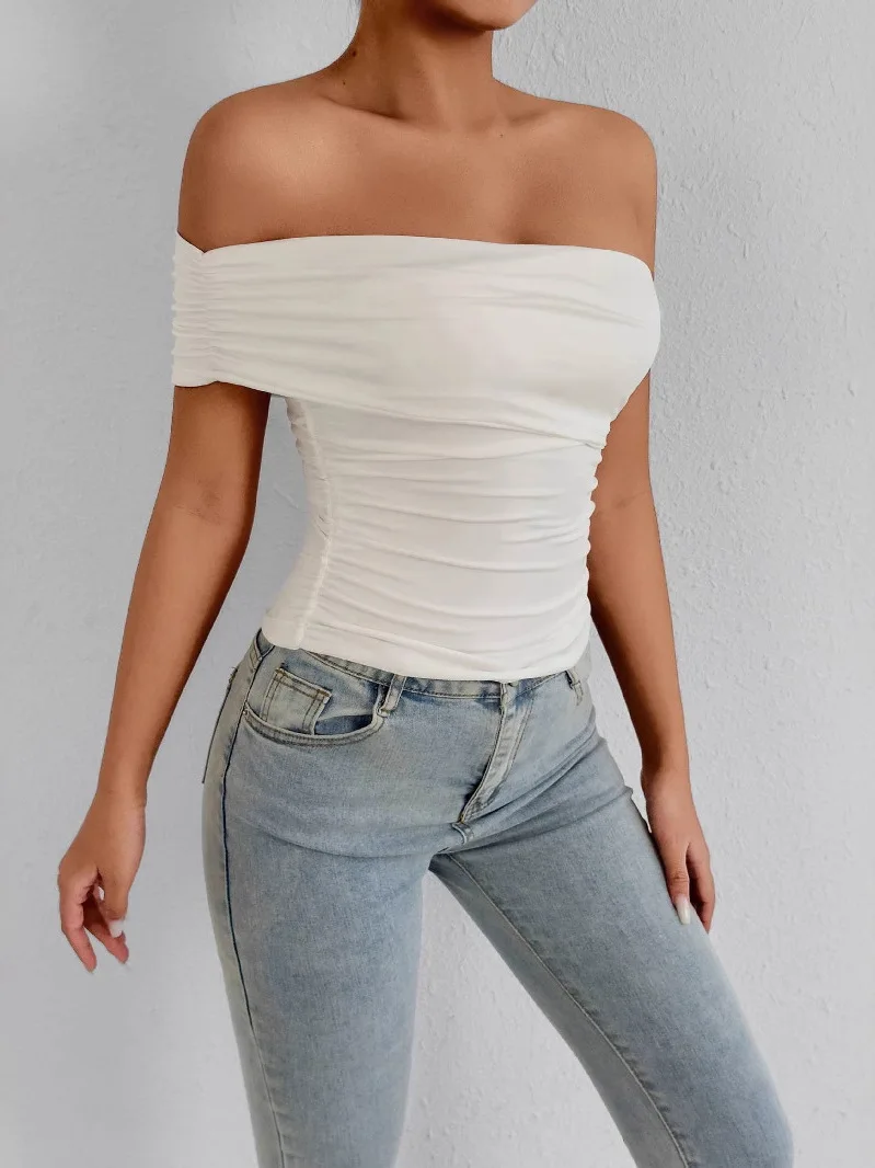Summer New Faion Single oulder One-oulder Neline Slim Fit  Color Women's T-irt Sli Trendy Top for Ladies