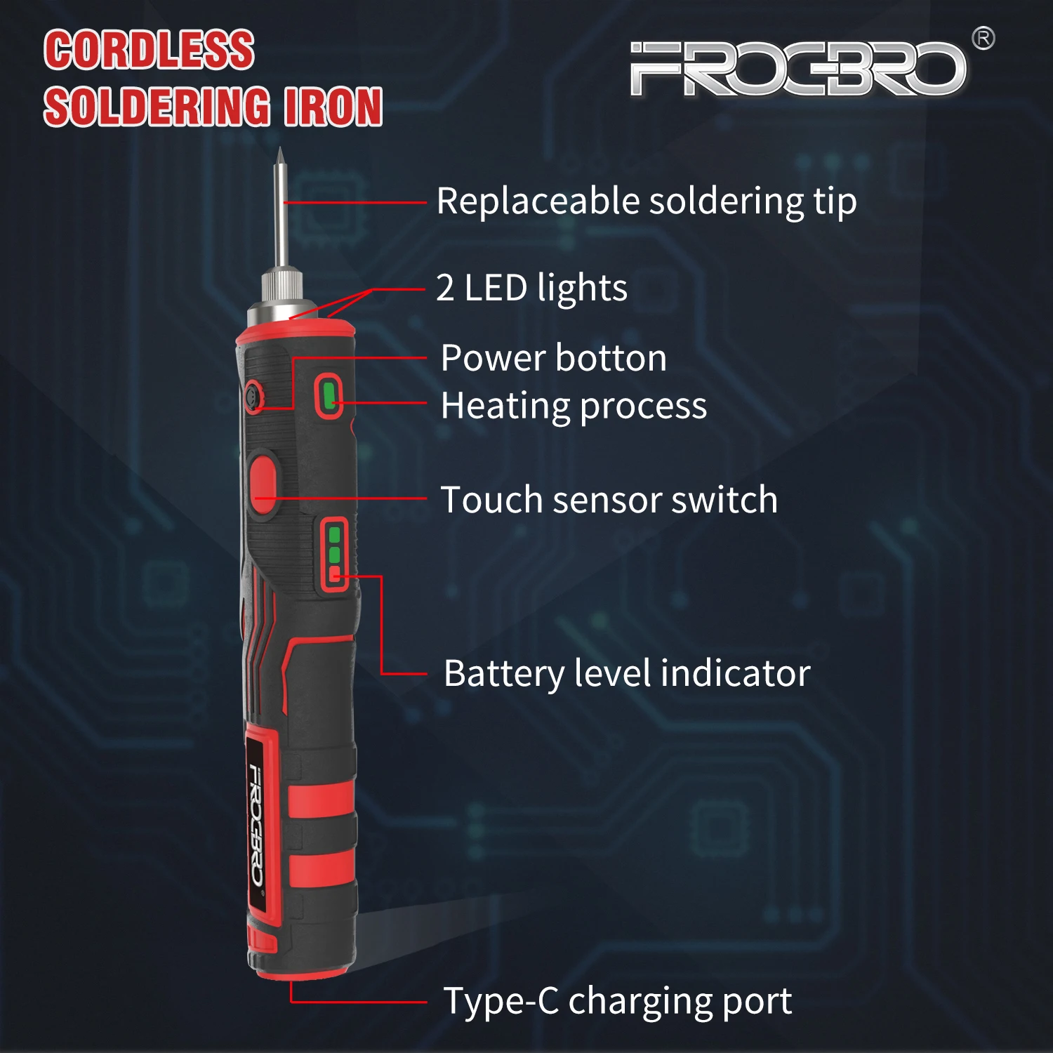 FrogBro Cordless Soldering Iron Kit Upgraded 11W Rechargeable Soldering Pen Professional Portable Wirless Repair Welding Tool