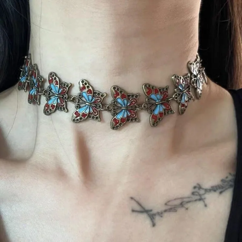 Engranaje mecánico de Metal Vintage para mujer, collar de gota de aceite de mariposa, pulsera Cyberpunk Y2k, accesorios de joyería de fiesta para niñas