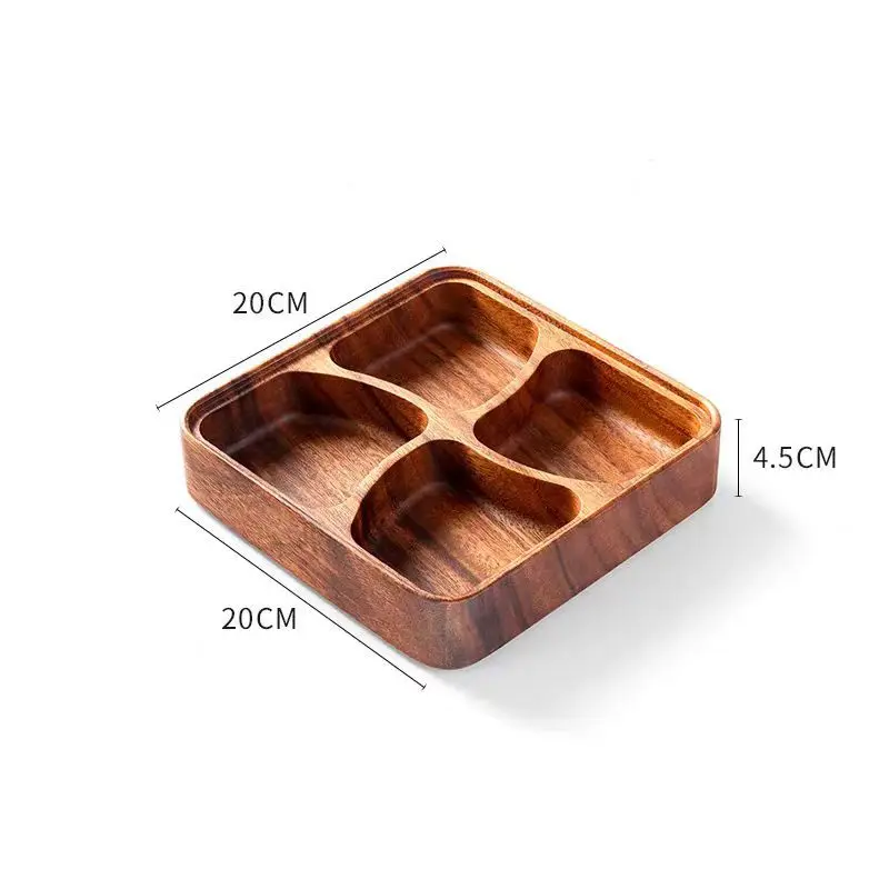 Walnut plate with four compartments household wooden stackable whole wood divided into compartments dried fruit snack plate