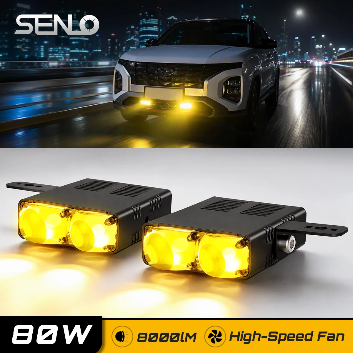 Senlo Universal Car Grille LED Fog Light Kit 80W Super Bright Headlight Waterproof Auxiliary Lights Easy Install for SUV Truck