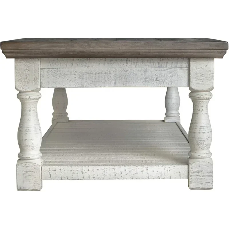 Signature Design by Ashley Havalance Farmhouse Lift Top Coffee Table with Fixed Shelf and 2 Hidden Storage Trays,Weathered Finis