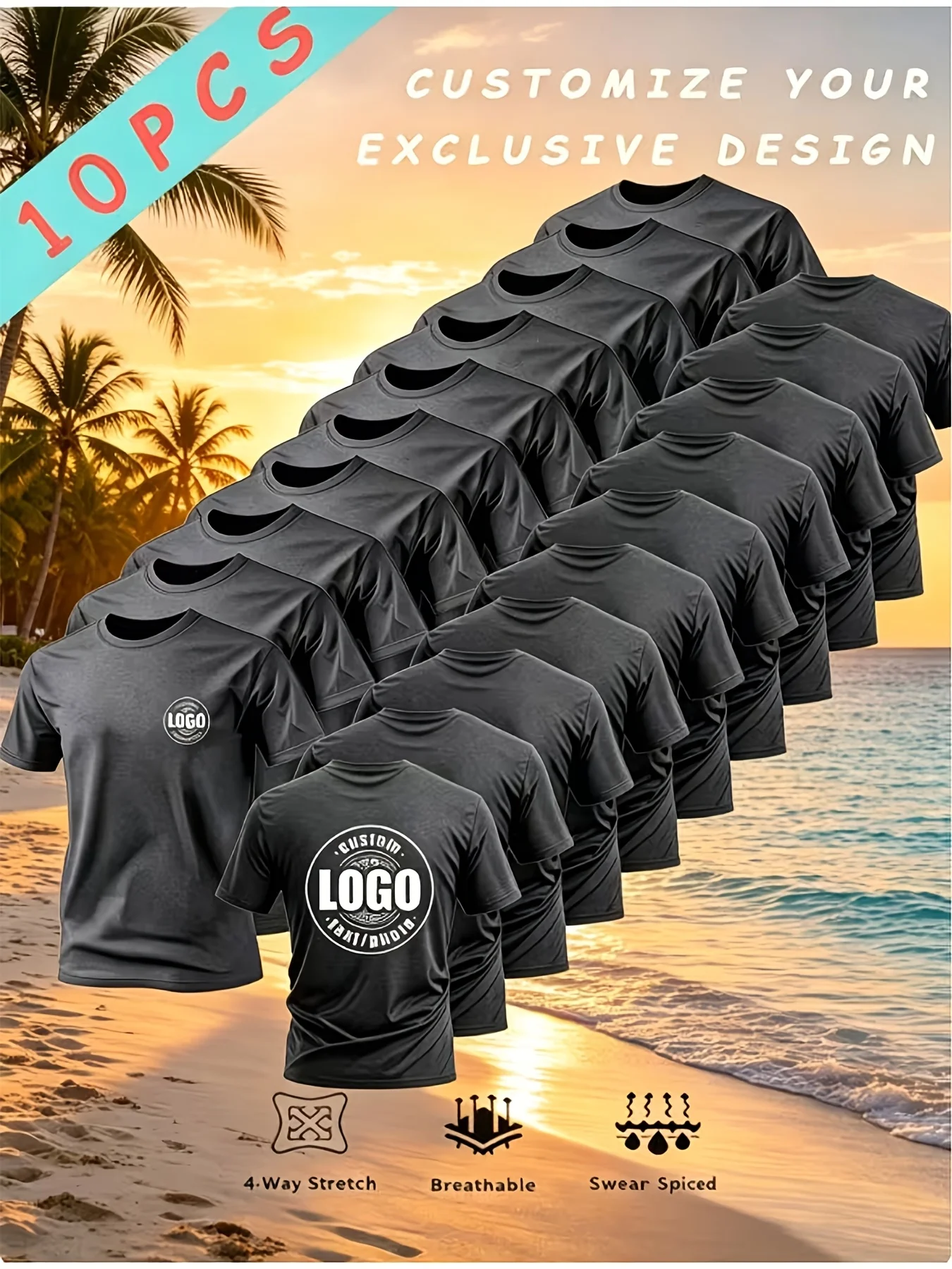 Custom T-Shirts (10-Pack) – Summer Men's Custom Breathable Casual Sport Short Sleeves, 10-Piece Set. Supports customization