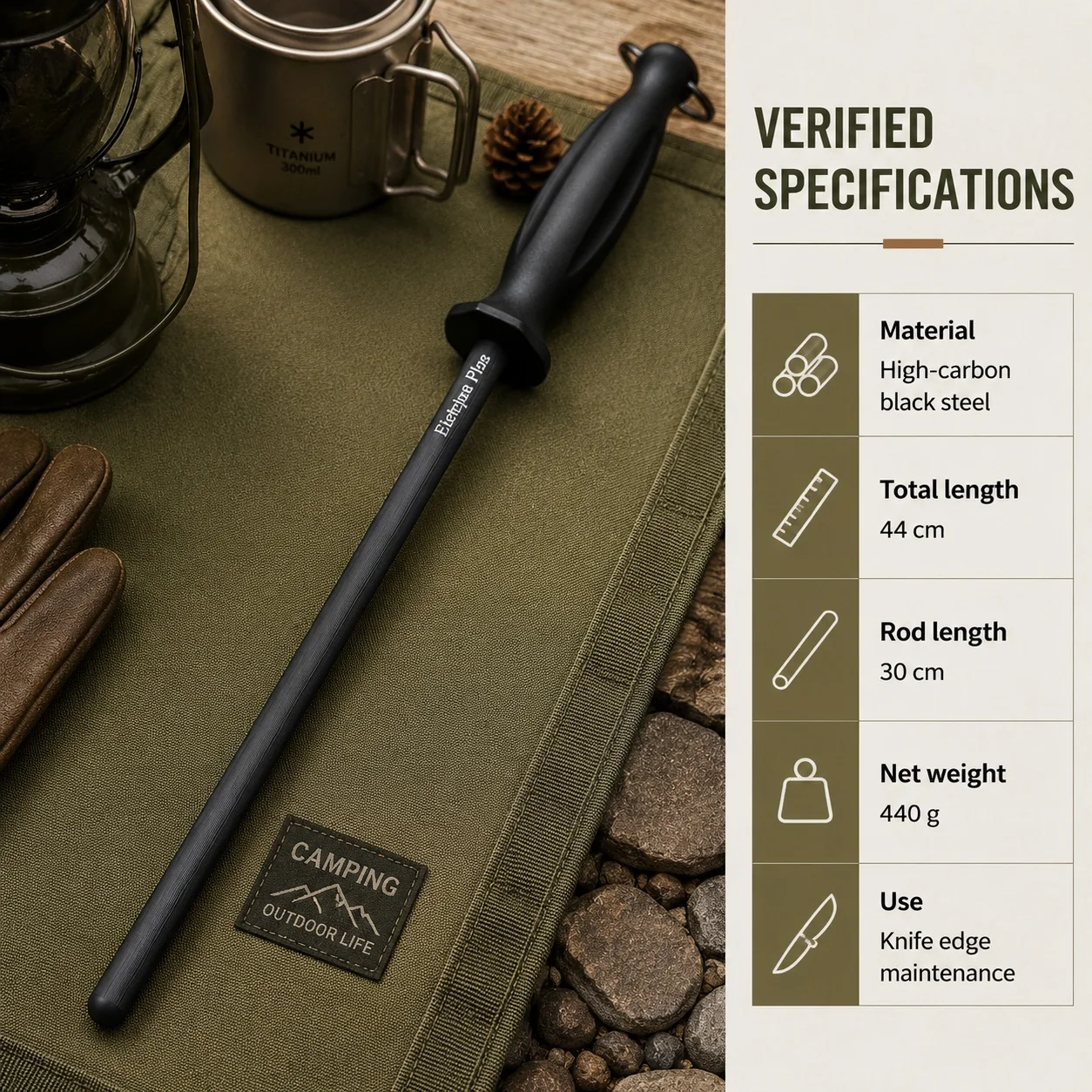 German Imported Professional Sharpening Steel Rod, Chef & Butcher Knife Honing Tool For Fast Precision, Kitchen Sharpener