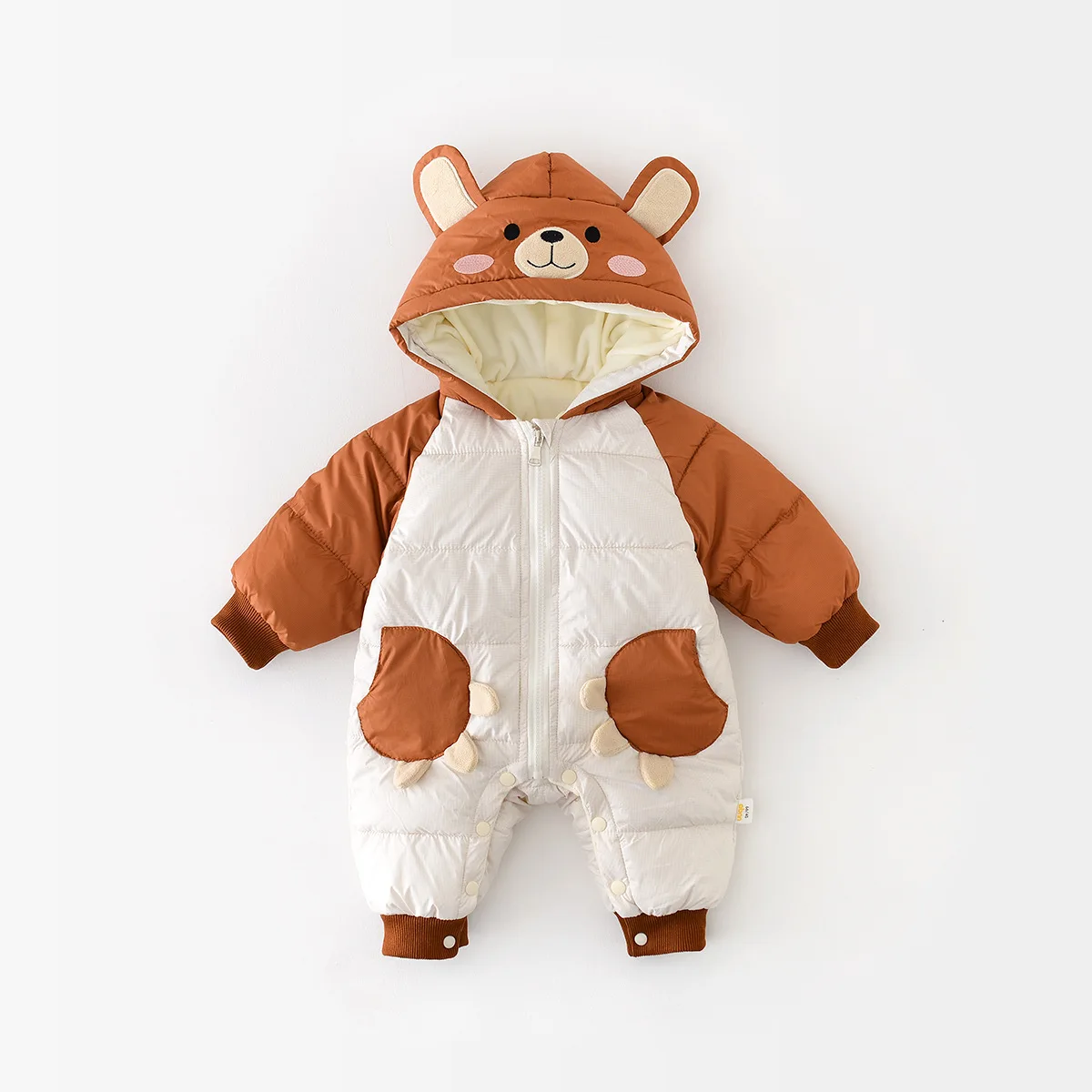 Winter Baby Kleding Jumpsuit Baby Cartoon Teddybeer Capuchon Klimpak Pluche Meisje Rompertjes Warme Jongen Dik Katoenen Jas