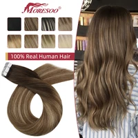 Cinta Moresoo en extensiones de cabello 100% cabello Remy Real cinta adhesiva Invisible Natural brasileña ins extensiones de cabello humano