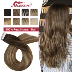 Moresoo Tape in Hair Extensions 100% Real Remy Hair Brazilian Natural Invisible Adhesives Tape ins Human Hair Extensions