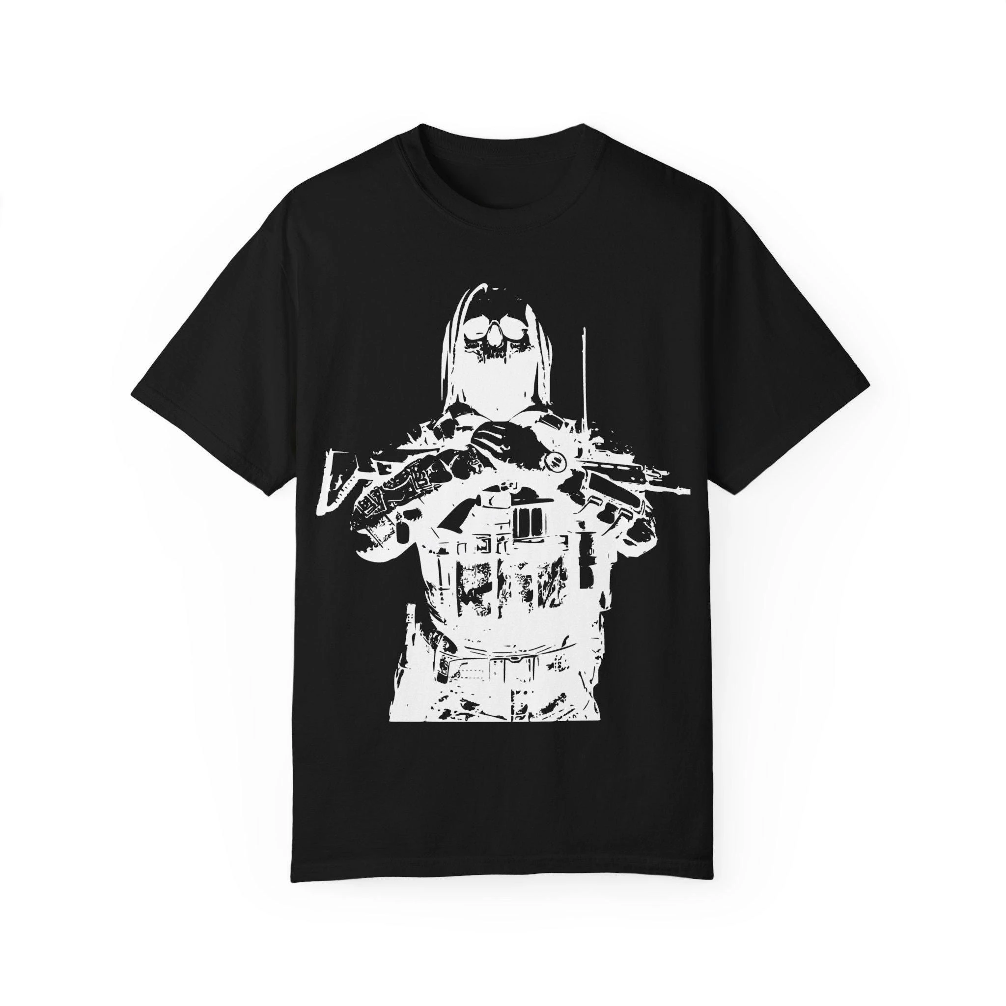 2026 New Knight Oversized Unisex Streetwear TShirt Tactical Skull Soldier Silhouette Front Print Tee Gothic Warrior Casual Tops