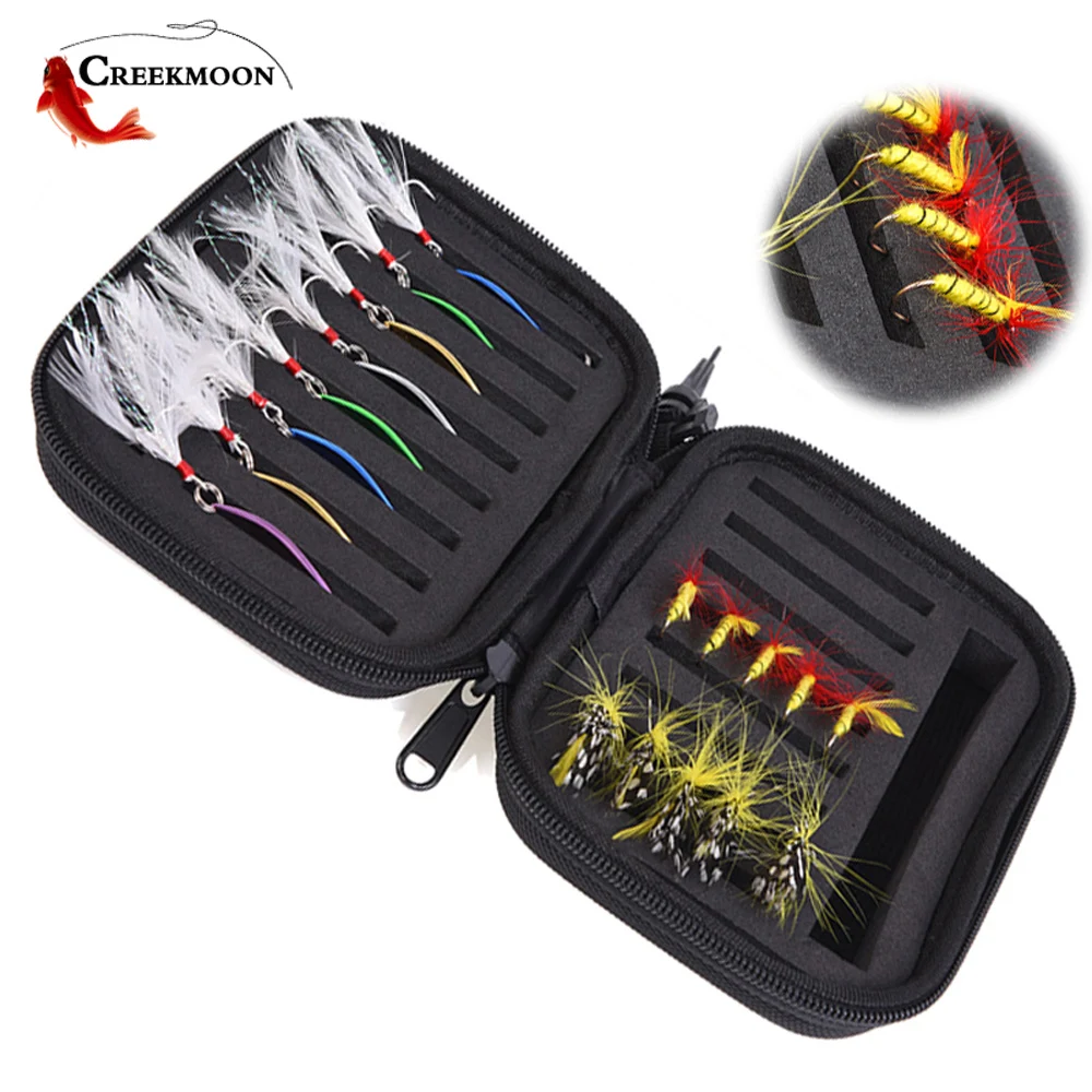 Portabale Fly Fishing Lure Spinner Spoon Bait Foam Bag for Spinning Sequins Trout Flies Fish Hook EVA Storage Case Container Box