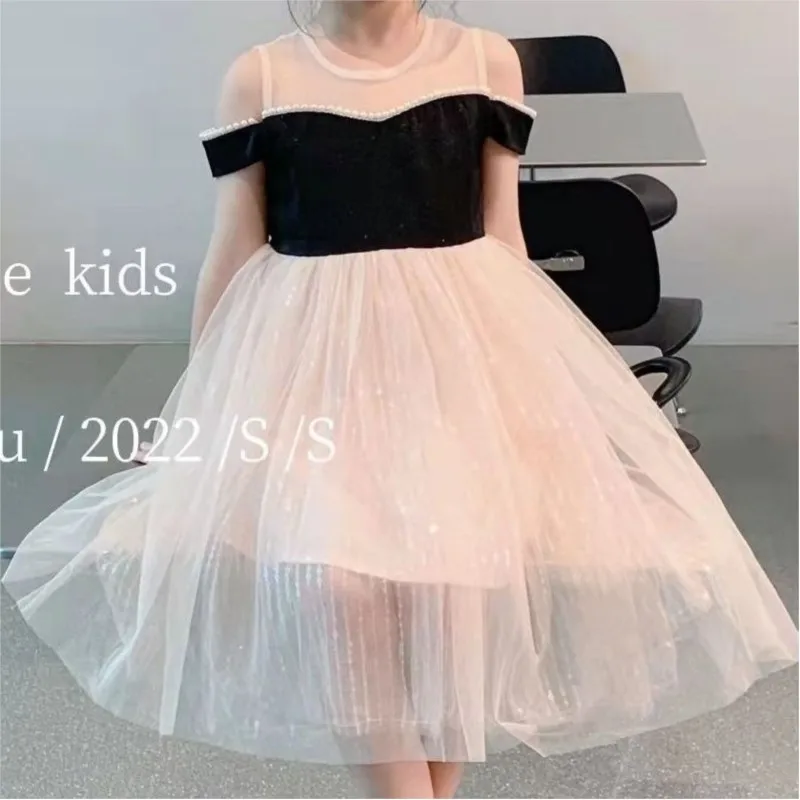 2025 new Summer Girls Baby Shoulderless Mesh Birthday Party DressKids Girl Vestidos Children Clothes