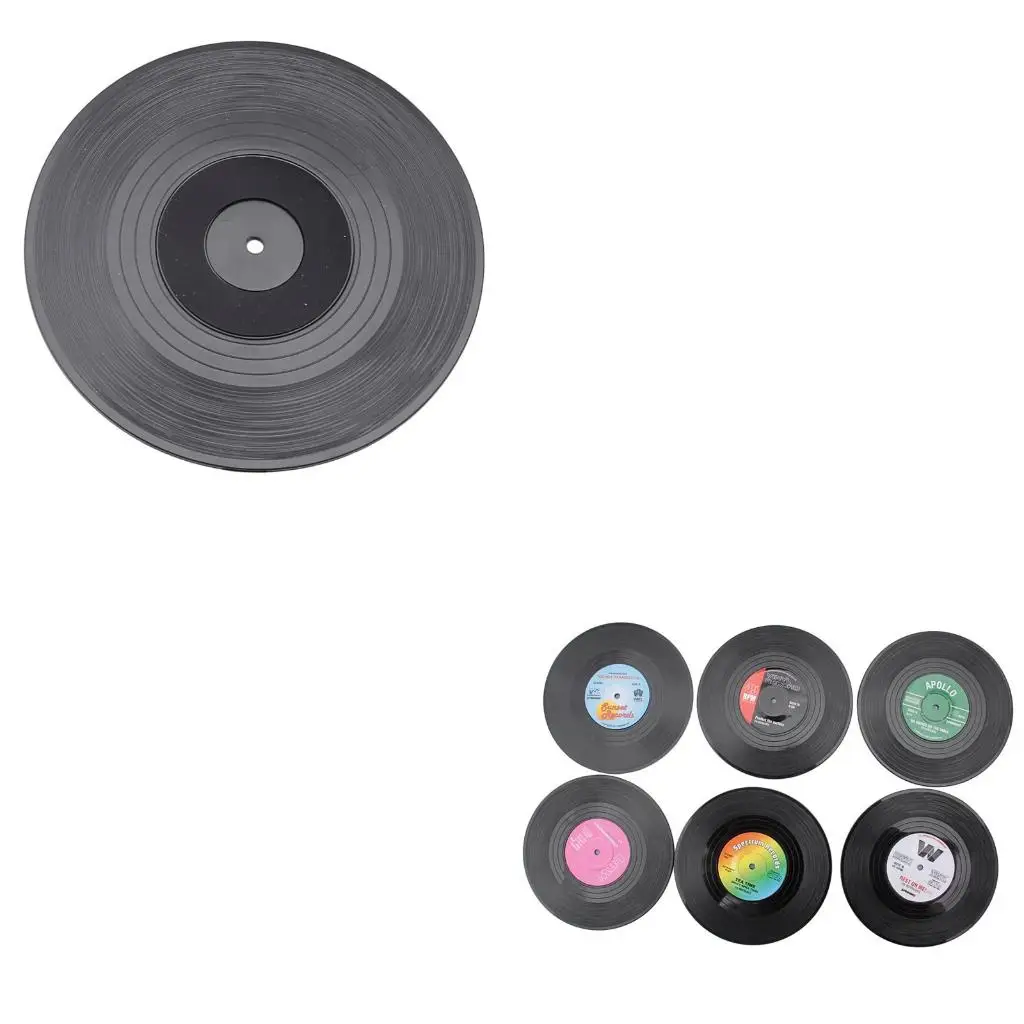 Fashion Vinyl Silicone Record Retro Type Drink Coasters Cup Mats 6pcs/ Set
