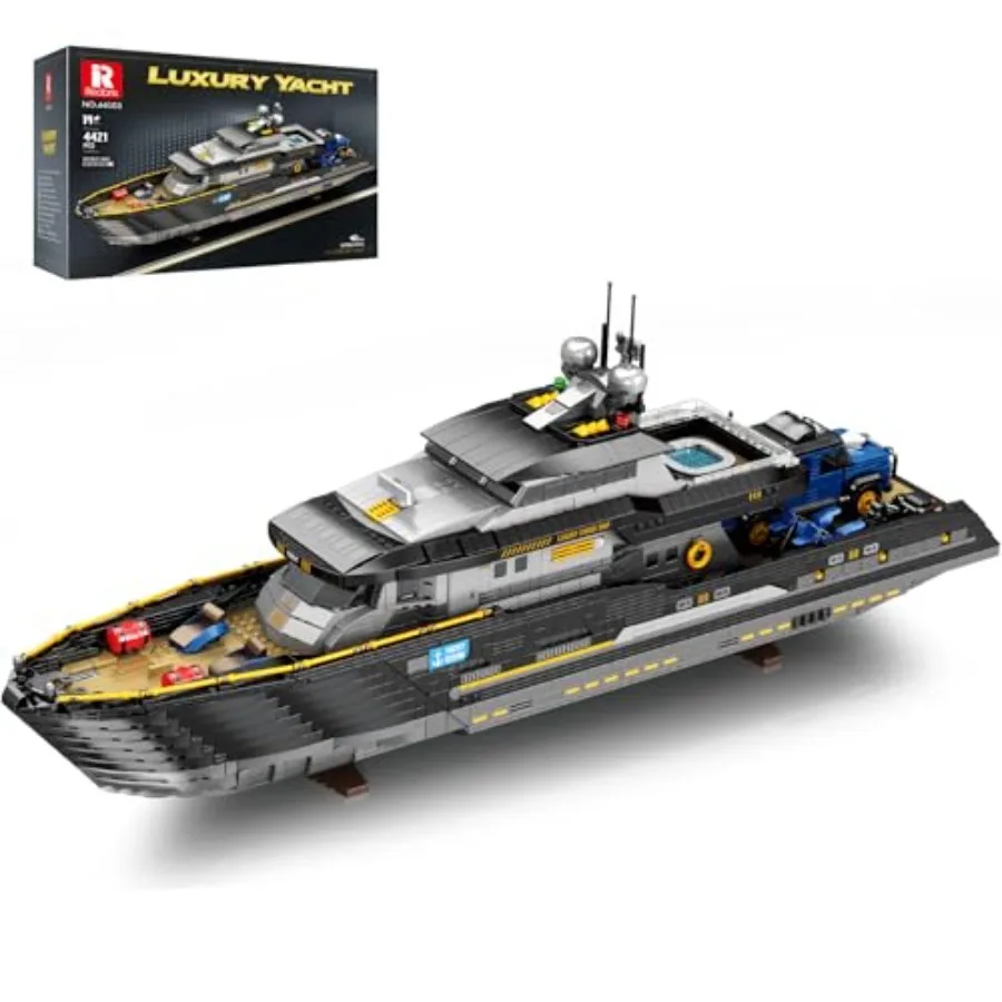

Yacht building block set for adult display, ABS plastic, white-blue, 4421PCS with detailed cruise ship design and realistic fin