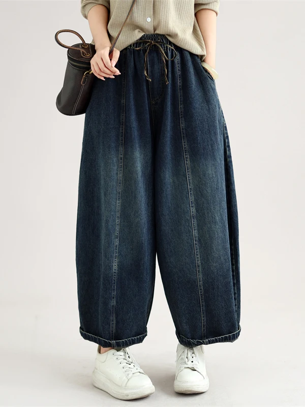 Washed Jeans Women's Loose Casual Vintage Large Size Denim Pants Autumn Fashion Comfortable Straight Leg Trousers for plus Si...