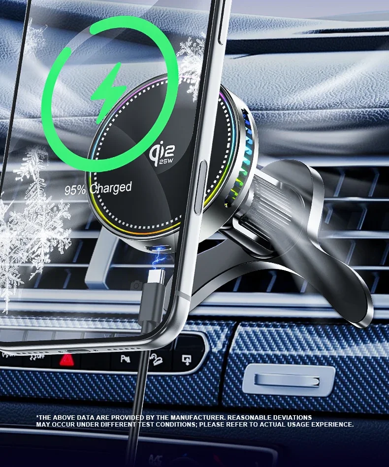 Qi2 Kühlender Magnetischer Kabelloser Autoladegerät-Halter mit RGB-Licht, 25W Autotelefonhalter für Magsafe iPhone 17 Pro Max Samsung – Detail 2