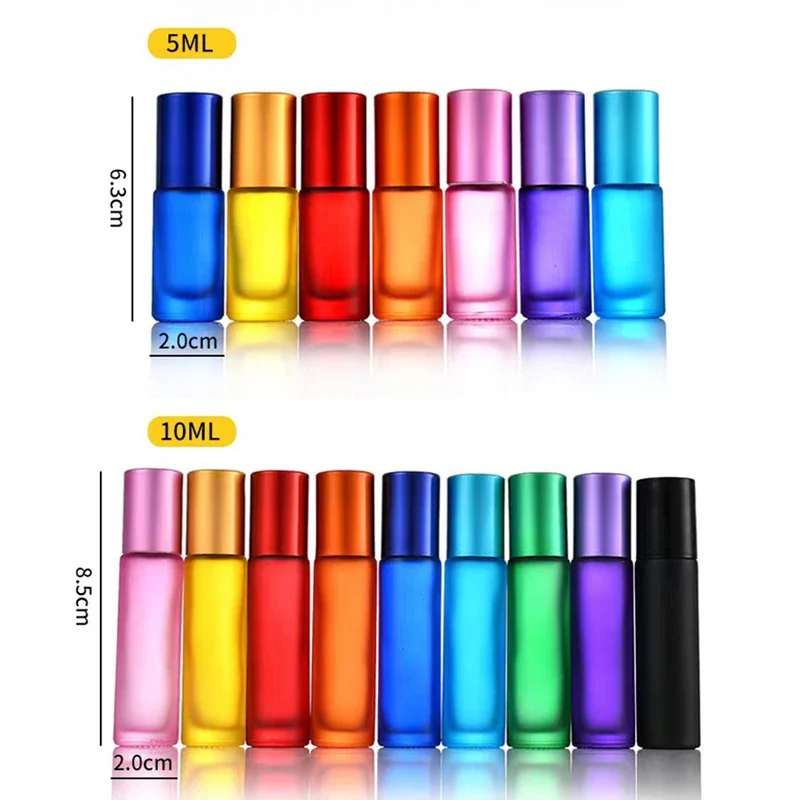 30Pcs 5/10ml Refillable Frosted Glass Essential Oils Roller Bottles with Opener Funnels For Aromatherapy Perfume Travel Vials