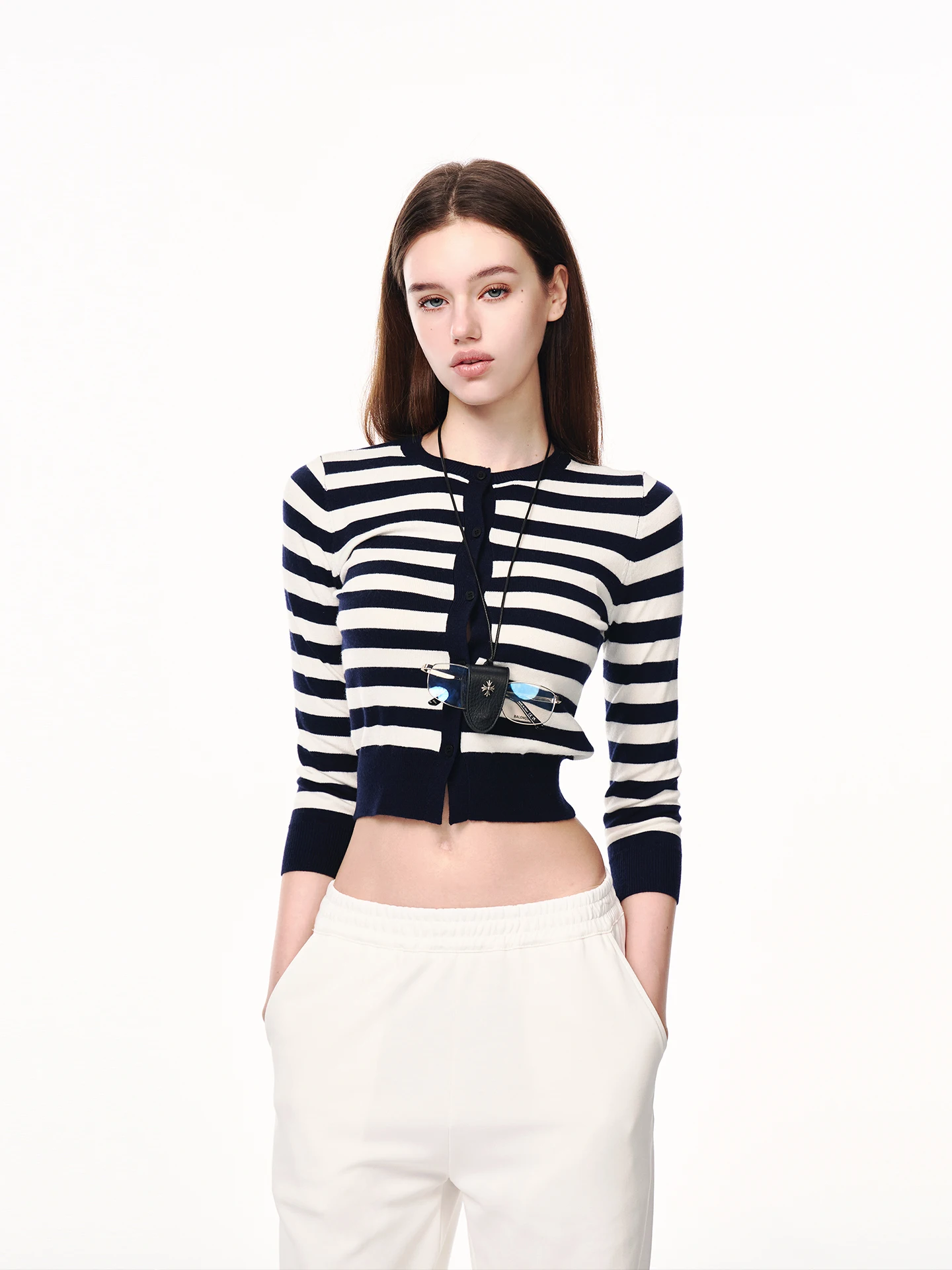 

JLAUNT Women's Slim Fit Striped Knitted Open Cardigan Casual Sle Autumn Winter Faion Design Soft Nylon Blend Long Sve Top