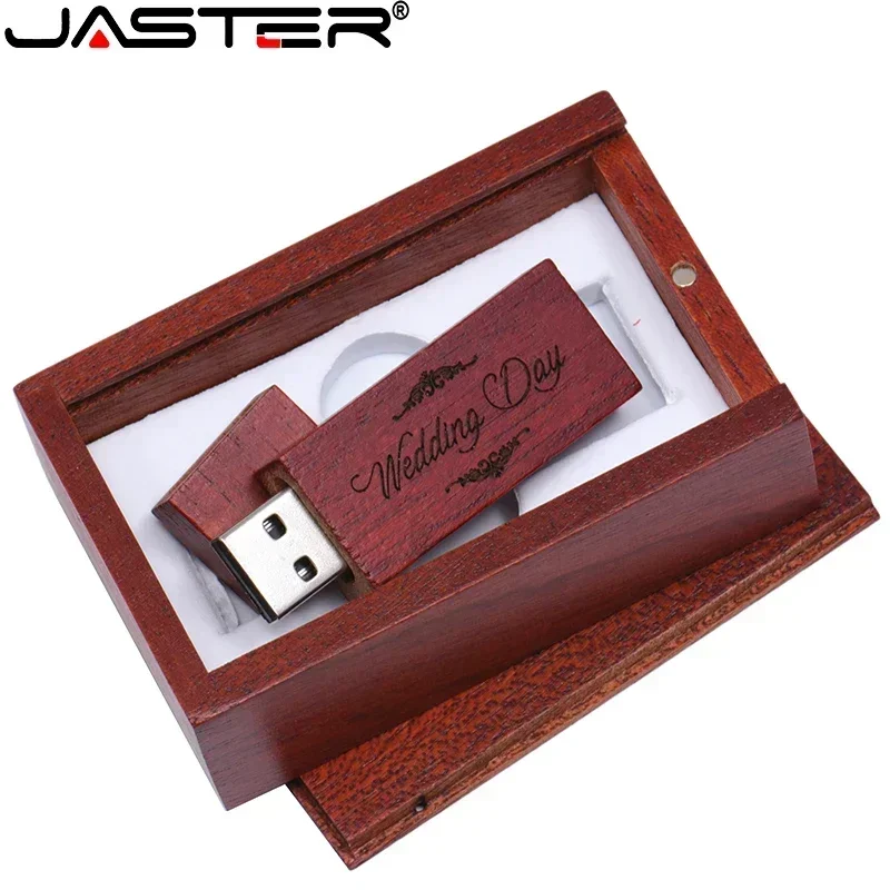 JASTER Free custom logo USB flash drive Wooden box Memory stick 128GB Pen drive 64GB 16GB 32GB 4GB Creative Wedding gift U Disk