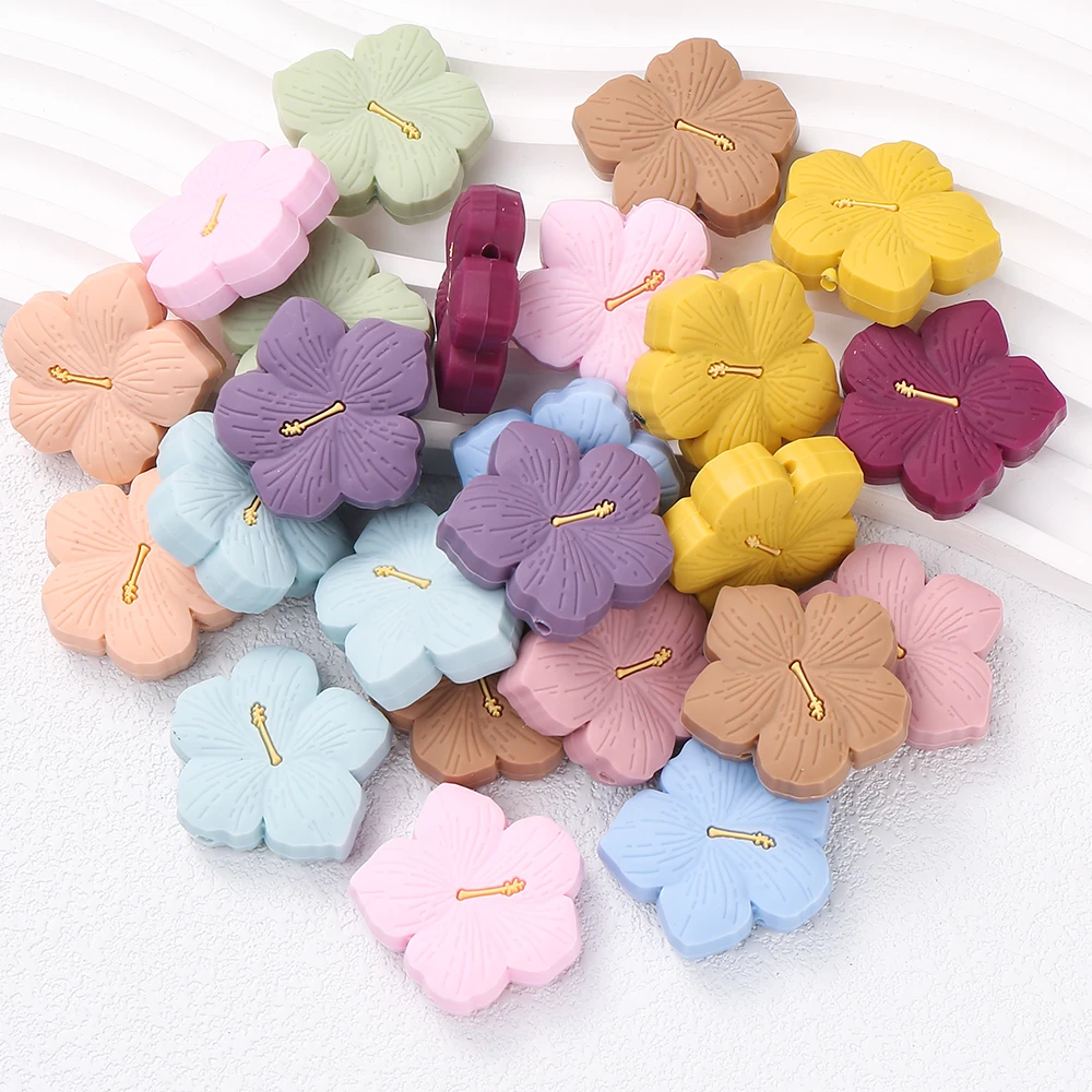 10Pcs New Silicone Beads Multicolor Sakura Shape Loose Beads Baby Nursing Chewable Teething DIY Handmade Bracelet Accessories