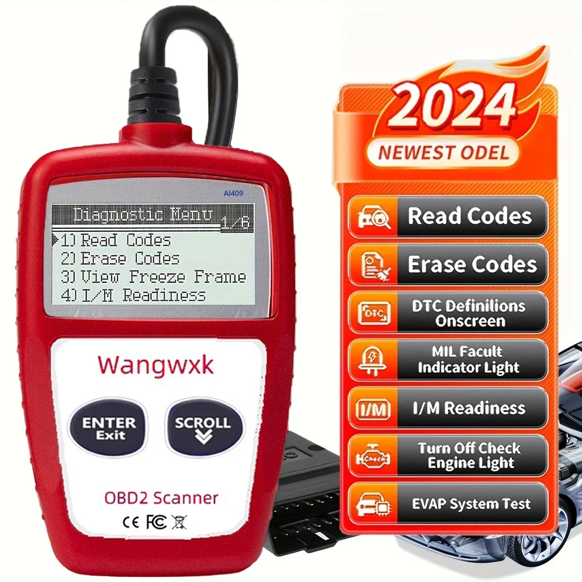 أداة تشخيص السيارات obd2 قارئ الرمز شاشة ديجيتال obd 2 الماسح الضوئي متعدد الوظائف رمز الخطأ إزالة 16 دبوس عالمي