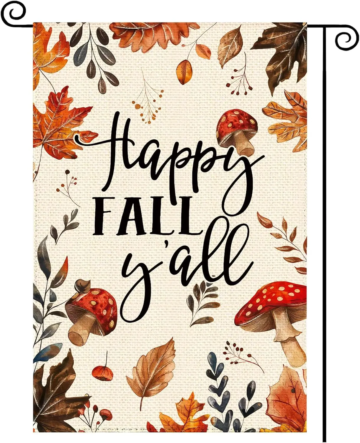 Fall Mushroom Welcome Garden Flag 12 x 18 Inch, Autumn Thanksgiving Maple Leaf Burlap Double Sided Small Flag Yard House Far SSL