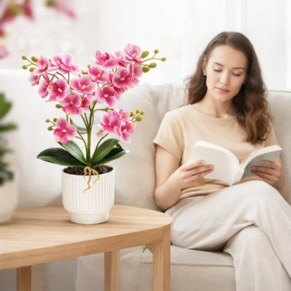 Fleurs d'orchidées artificielles, fausses orchidées Phalaenopsis en pot pour la décoration intérieure, mariage, bureau, centre de table, arrangements