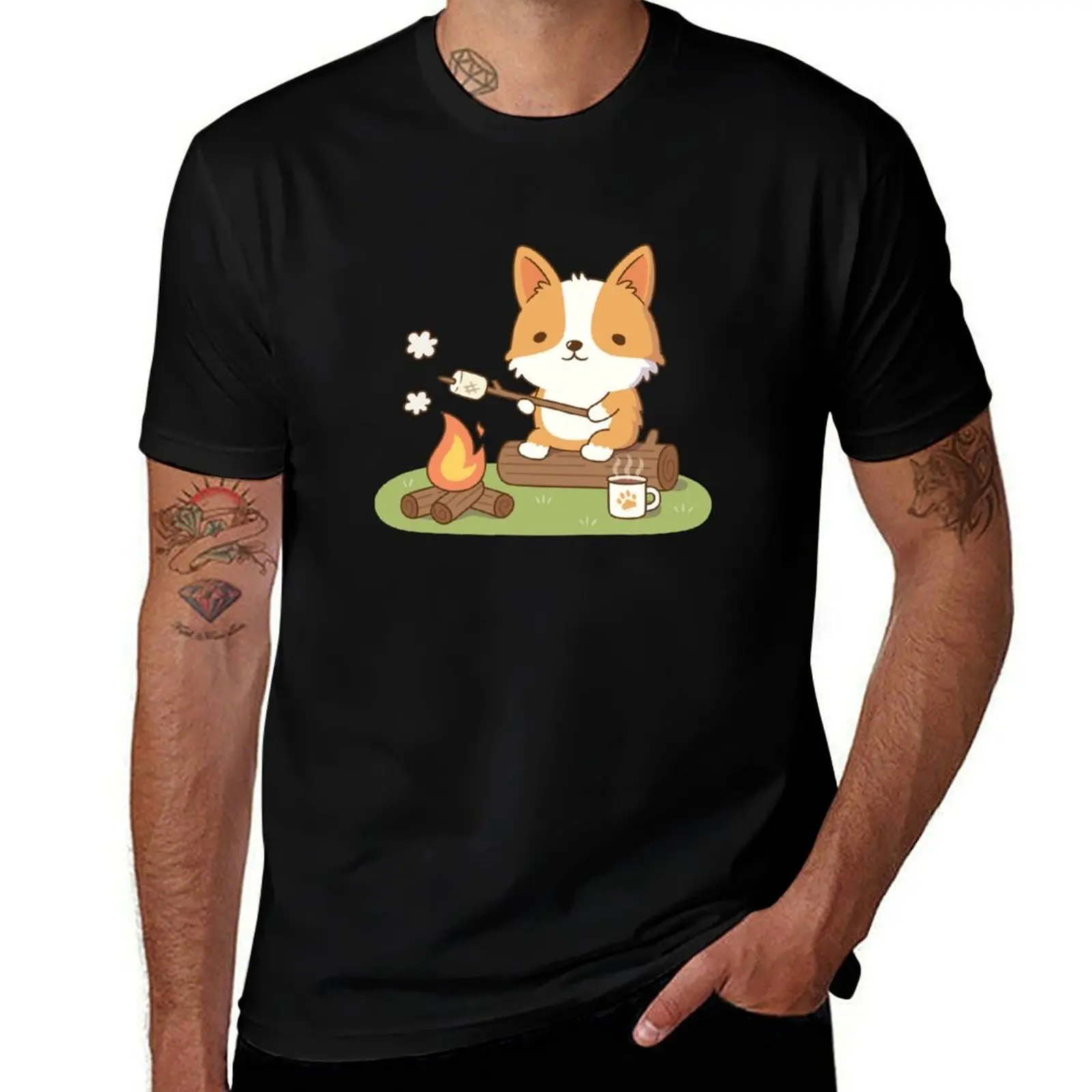 Corgi Toasting Marshmallow At Campfire T-Shirt High Elasticity Sports Tee Shirt T-Shirt