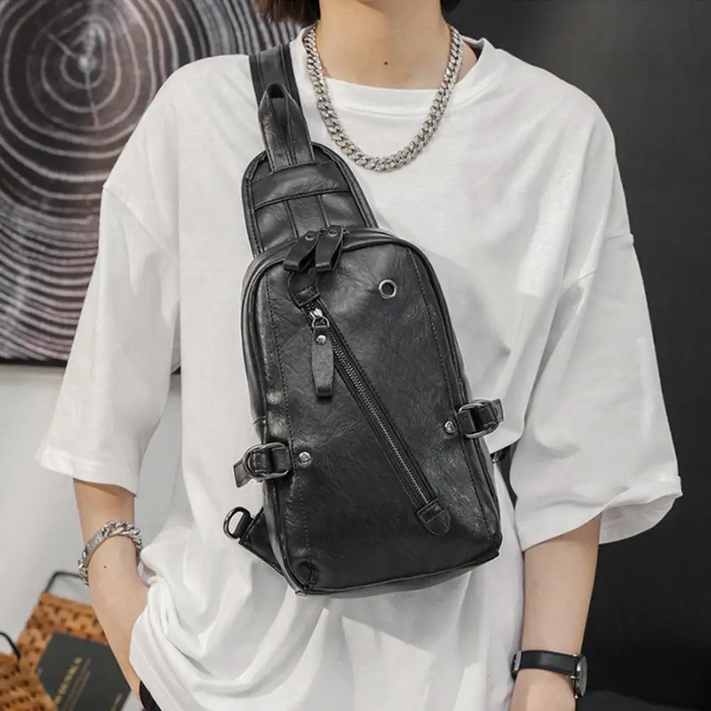 

Crossbody Bag Men Chest Bag Men's Waterproof Faux Leather Chest Bag Crossbody Sling Backpack for Travel Hiking Camping Running