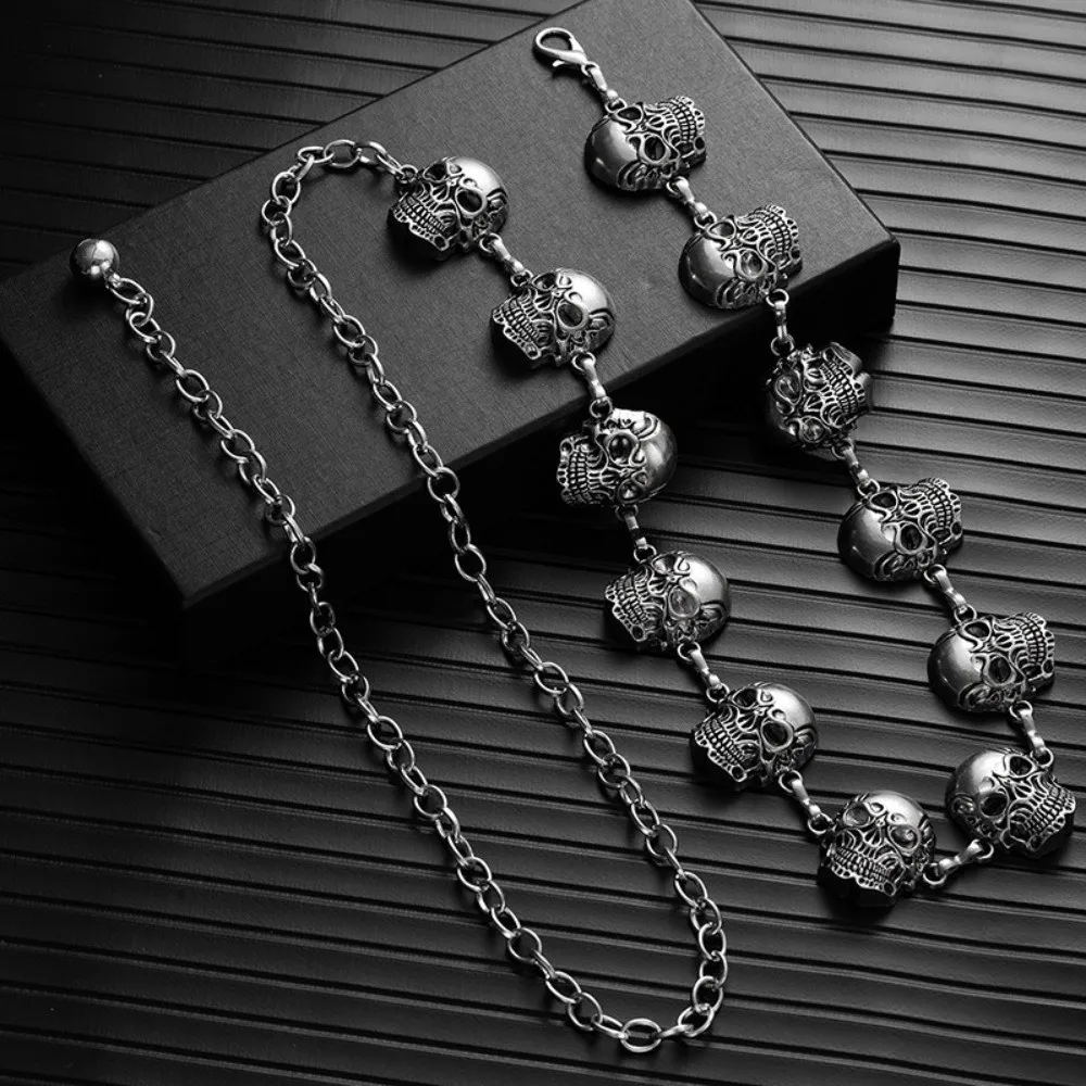 패션 실버 해골 허리 체인 펑크 Y2K 바디 체인 조절 가능한 벨리 체인 허리띠 여성용