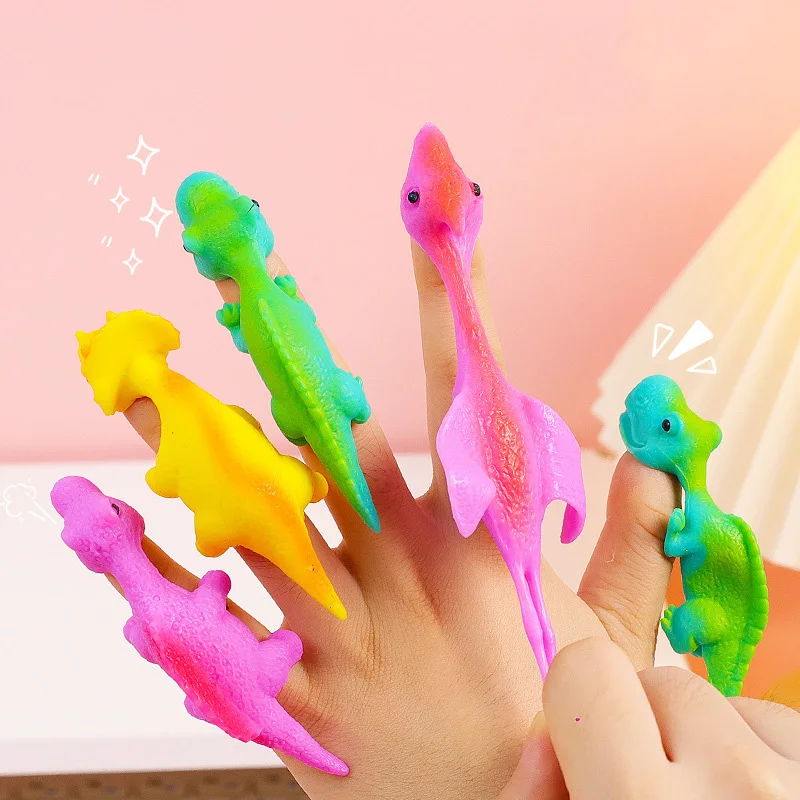 5pcs Novelty Catapulted Ejection Chicken Toy Light Rubber Finger Prank Flying Toy Slingshot Chicken Finger Toys Turkey Sticky