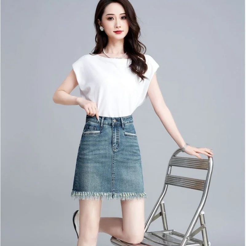 

Blue Short Women's Denim Skirt Cheap A Line Vintage Luxury Streetwear Elegant Premium Korean Style Y2k Chic Female Jeans Skirts