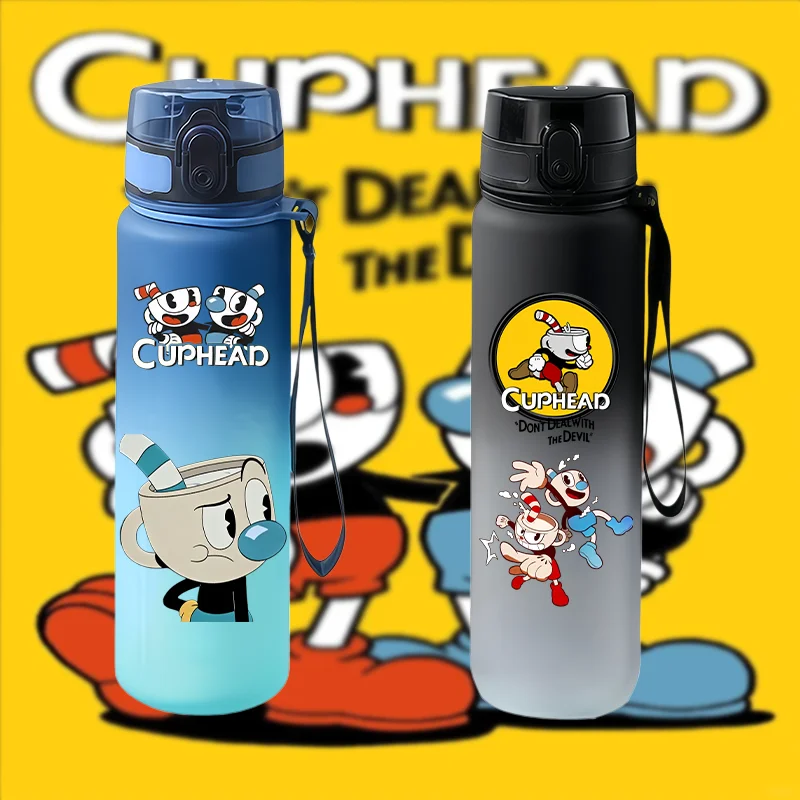 650ml Cuphead Gaming Wasserflasche, Gradient Matt, Klappdeckel-Trinkbecher mit Trageband, Outdoor-Sport-Wasserbecher, Geschenk