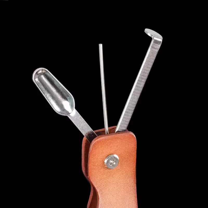 Premium Leather Tobacco Pipe Stand Rack Holder with Pipe Tamper Press Rod and Cleaner Practical Smoking Pipe Tools view 5