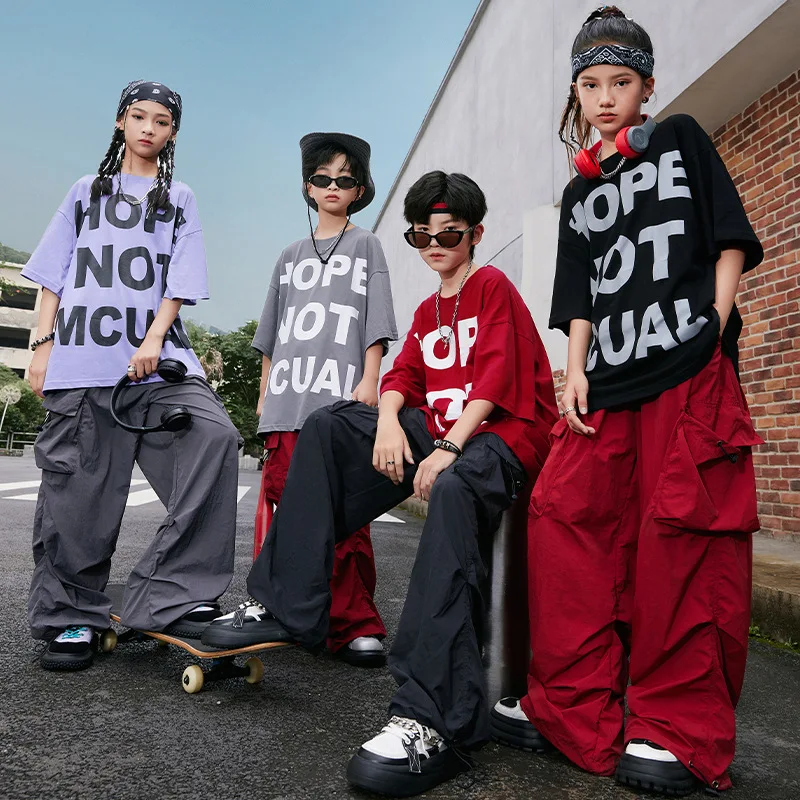 Kinder Hip-Hop Kostüme Jungen Coole Hip Hop Trommel Kits Mädchen Laufsteg Bühne Kurzarm T-Shirts Lange Hosen Leistung
