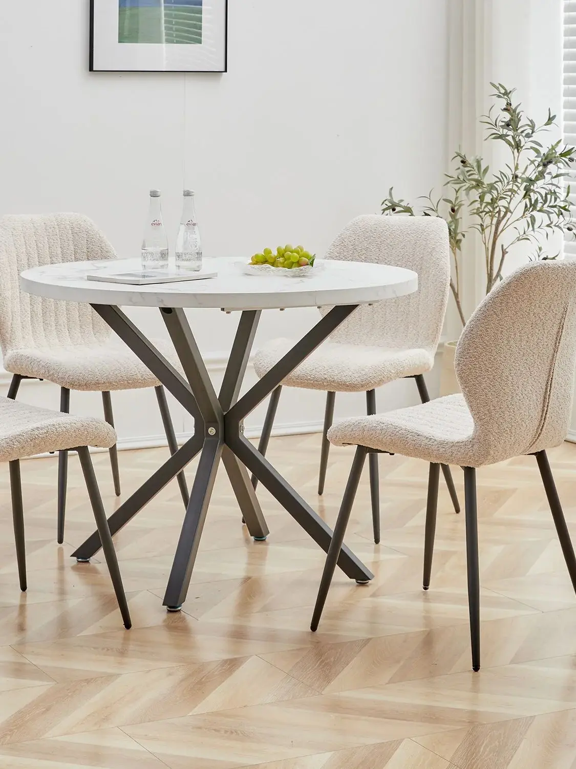 EGOONM Een set van 4 gestoffeerde gewatteerde eetkamerstoelen Linnen stof Keukenstoelen Metalen poten voor balkon Restaurant Cafe Thuiskamer - afbeelding 2